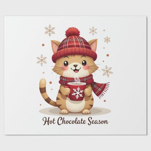 Grappige Kat Hete Choco Seizoen Prettig Kerstfeest Cadeaupapier (Vlak)