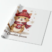 Grappige Kat Hete Choco Seizoen Prettig Kerstfeest Cadeaupapier (Uitgerold)