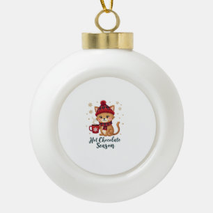 Grappige Kat Hete Choco Seizoen Prettig Kerstfeest Keramische Bal Ornament