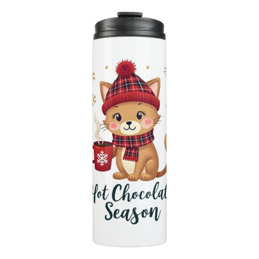 Grappige Kat Hete Choco Seizoen Prettig Kerstfeest Thermosbeker (Voorkant)