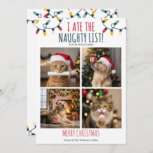 Grappige Kat Hond Ondeugende Lijst Aangepaste Kers Feestdagenkaart (Voorkant / Achterkant)