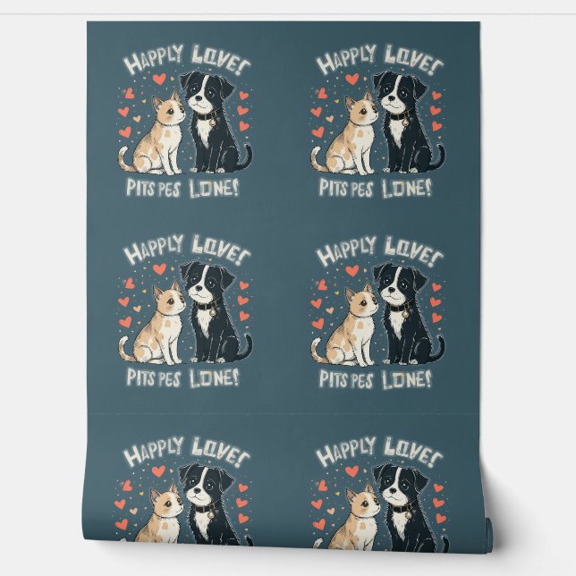 Grappige Kat & Hond Schattigee Pet Paar Cartoon Ac Behang (Afrollen)