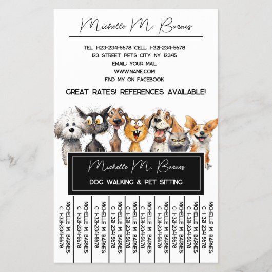 Grappige Kat Hond Walker Sitter Zwart Wit Tearoff Flyer (Voorkant)