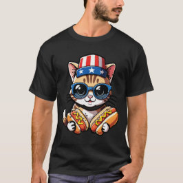 Grappige Kat Hotdog Vier Juli Eter T-shirt