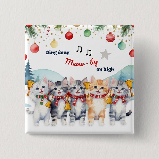 Grappige Kat Humor Waterverf Cartoon Kerst Vierkante Button 5,1 Cm (Voorkant)