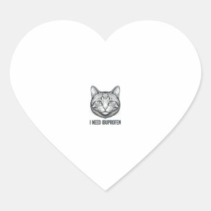 Grappige Kat Ibuprofen Vintage Gravure Ontwerp_1 Hart Sticker