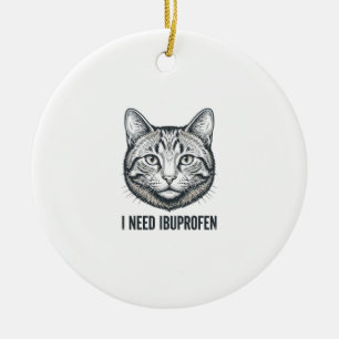 Grappige Kat Ibuprofen Vintage Gravure Ontwerp_1 Keramisch Ornament