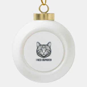 Grappige Kat Ibuprofen Vintage Gravure Ontwerp_1 Keramische Bal Ornament