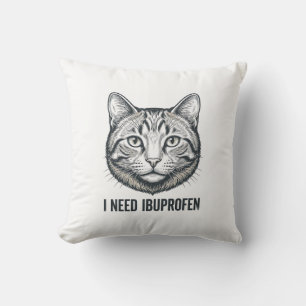 Grappige Kat Ibuprofen Vintage Gravure Ontwerp_1 Kussen