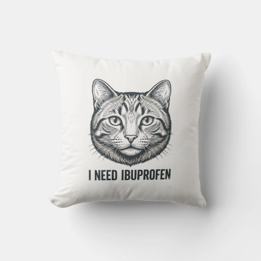 Grappige Kat Ibuprofen Vintage Gravure Ontwerp_1 Kussen (Voorkant)