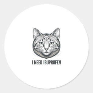 Grappige Kat Ibuprofen Vintage Gravure Ontwerp_1 Ronde Sticker