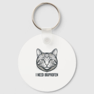 Grappige Kat Ibuprofen Vintage Gravure Ontwerp_1 Sleutelhanger