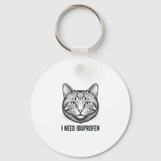 Grappige Kat Ibuprofen Vintage Gravure Ontwerp_1 Sleutelhanger (Voorkant)