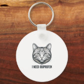 Grappige Kat Ibuprofen Vintage Gravure Ontwerp_1 Sleutelhanger (Voorkant)