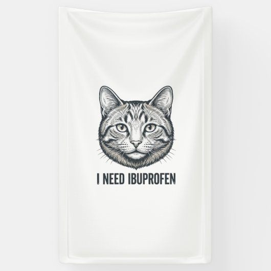 Grappige Kat Ibuprofen Vintage Gravure Ontwerp_1 Spandoek (Verticaal)