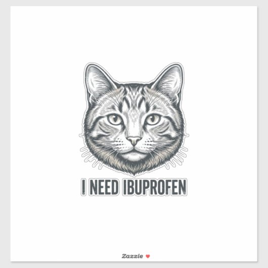 Grappige Kat Ibuprofen Vintage Gravure Ontwerp_1 Sticker (Vel)