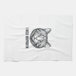 Grappige Kat Ibuprofen Vintage Gravure Ontwerp_1 Theedoek