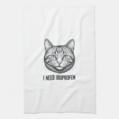 Grappige Kat Ibuprofen Vintage Gravure Ontwerp_1 Theedoek (Verticaal)