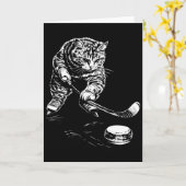 Grappige Kat IJshockey Grafisch Kaart (Gele Bloem)