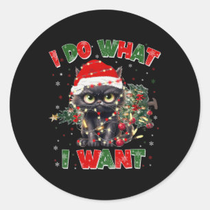 Grappige kat ik doe wat ik wil Kerstmis vrouwen mi Ronde Sticker