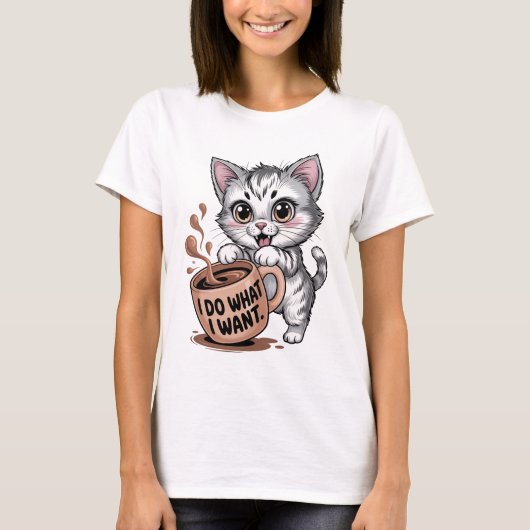Grappige Kat Ik Doe Wat Ik Wil T-shirt | Sarcastis (Voorkant)