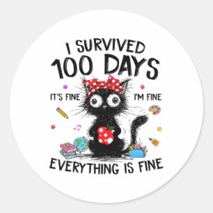 Grappige Kat Ik Heb 100 Dagen School T-Shirts Thee Ronde Sticker