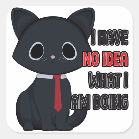 Grappige Kat Ik Heb Geen Ideet Wat Ik Aan Het Doen Vierkante Sticker (Voorkant)