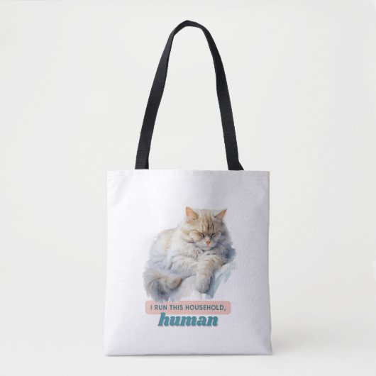 Grappige kat "Ik run dit huishouden, mens" Tote Bag (Voorkant)
