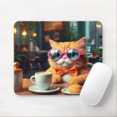 Grappige kat in café met koffie Muismat (Met muis)
