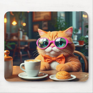 Grappige kat in café met koffie Muismat