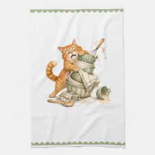 Grappige kat in de keuken theedoek
