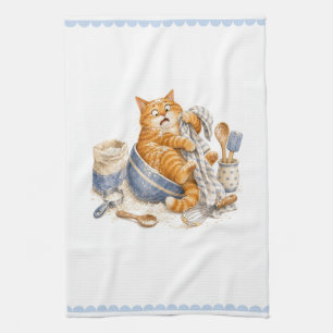 Grappige kat in de keuken theedoek