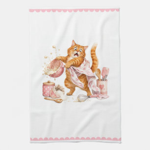 Grappige kat in de keuken theedoek