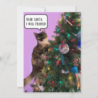 Grappige kat in de problemen met Kerstman Kerst Feestdagenkaart