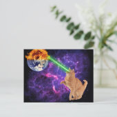 Grappige kat in de ruimte Galaxy Laser Earth Briefkaart (Staand voorkant)