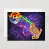 Grappige kat in de ruimte Galaxy Laser Earth Briefkaart (Voorkant / Achterkant)