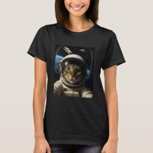 Grappige kat in de ruimte met UFO en astronauten m T-shirt