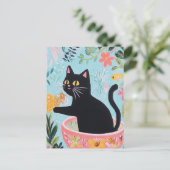 Grappige kat in een mooie kom briefkaart (Staand voorkant)