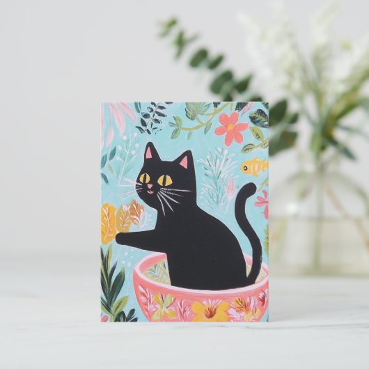Grappige kat in een mooie kom briefkaart (Staand voorkant)