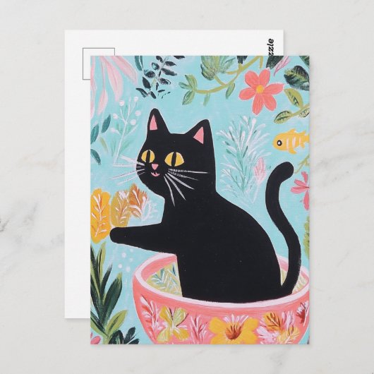 Grappige kat in een mooie kom briefkaart (Voorkant / Achterkant)