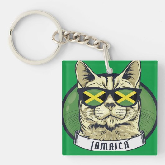 Grappige kat in Jamaica Zonnebril Sleutelhanger (voorkant)