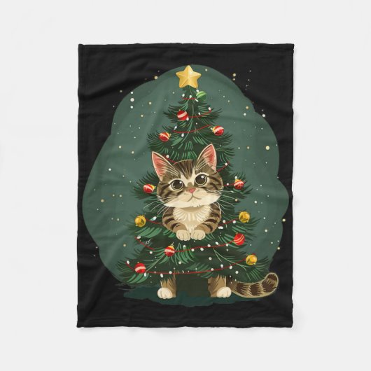 Grappige kat in kerstversiering kostuum voor jonge fleece deken (Voorkant)