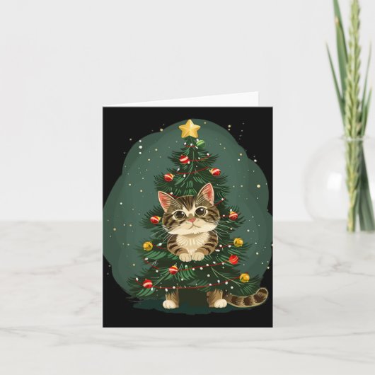 Grappige kat in kerstversiering kostuum voor jonge kaart (Voorkant)