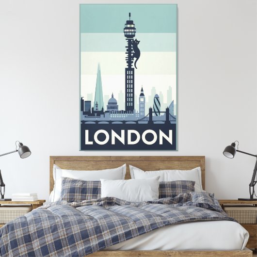 Grappige kat in Londen Canvas Afdruk (Insitu (Slaapkamer))