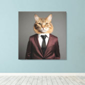 Grappige kat in pak canvas afdruk (Insitu (Houten vloer))