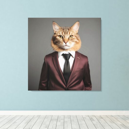 Grappige kat in pak canvas afdruk (Insitu (Houten vloer))