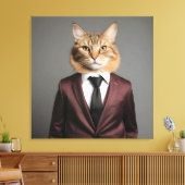Grappige kat in pak canvas afdruk (Insitu (Woonkamer))
