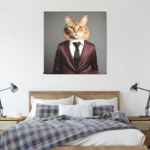 Grappige kat in pak canvas afdruk (Insitu (Slaapkamer))