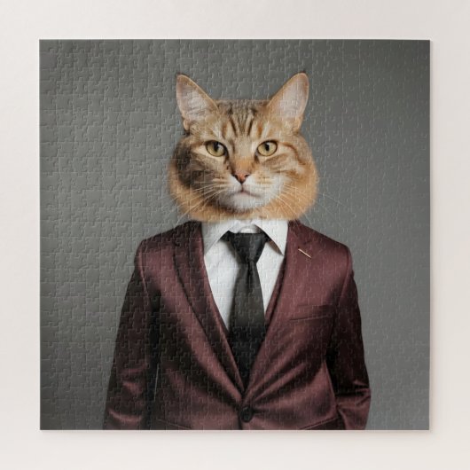 Grappige kat in pak legpuzzel (Verticaal)