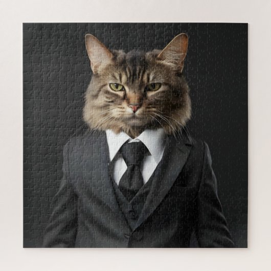 Grappige kat in pak legpuzzel (Verticaal)